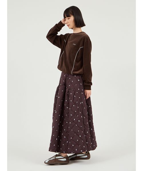 emmi（エミ）の「パイピングデザインベロアトップス（Tシャツ/カットソー・レディース・ブラウン/アイボリー/ライトブルー・F）」の16枚目の写真