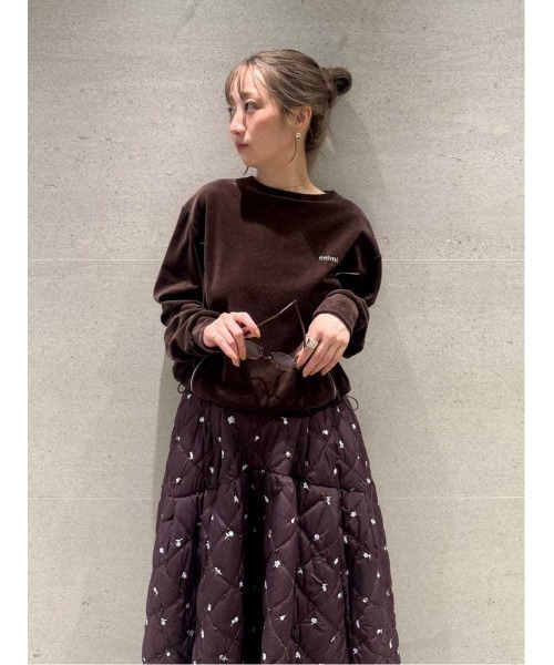 【本日限定】emmi パイピングデザインベロアトップス(ブラウン) セール】パイピングデザインベロアトップス（Tシャツ/カットソー