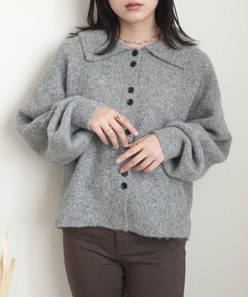 セール】襟付きミックスニットカーディガン（カーディガン/ボレロ