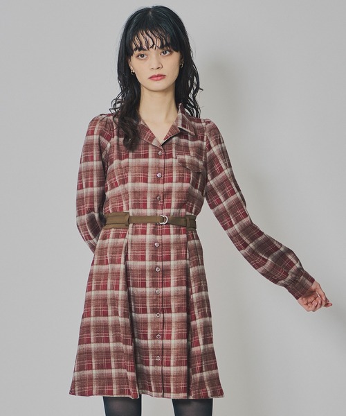 セール】ウエストベルトチェックミニワンピース（ワンピース