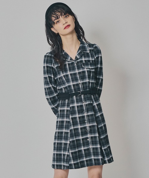 40 チェックミニワンピース　黒　白　ブラック　ホワイト ウエストベルトチェックミニワンピース（ワンピース）｜REDYAZEL