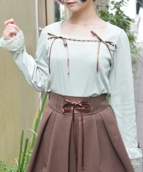 axes femme(アクシーズファム)の「リボン付スクエアネックPO(Tシャツ/カットソー・レディース・ホワイト/モカ/ミント・FREE)」の3枚目の写真
