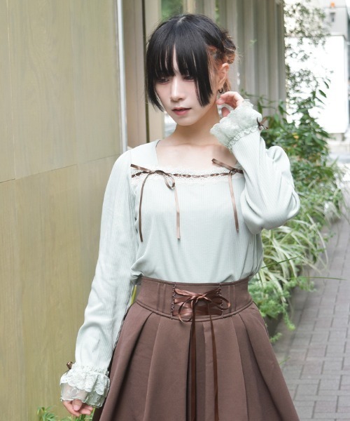 axes femme(アクシーズファム)の「リボン付スクエアネックPO(Tシャツ/カットソー・レディース・ホワイト/モカ/ミント・FREE)」の9枚目の写真
