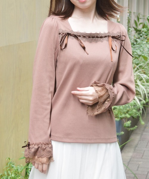 axes femme(アクシーズファム)の「リボン付スクエアネックPO(Tシャツ/カットソー・レディース・ホワイト/モカ/ミント・FREE)」の4枚目の写真