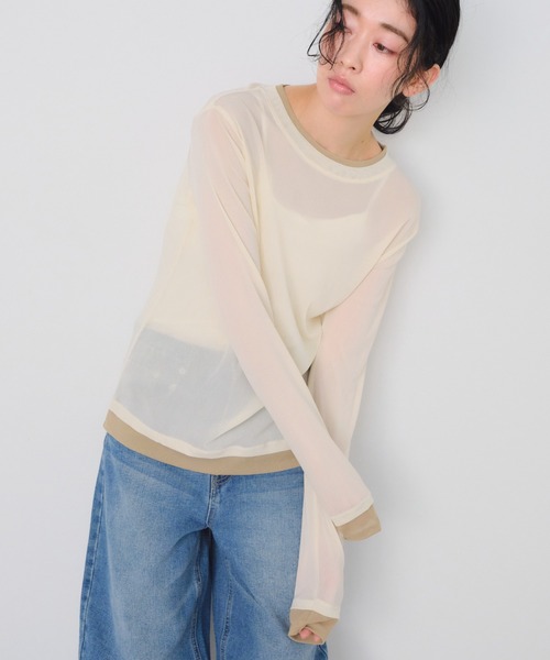 Shelly island(シェリーアイランド)の「パワーメッシュロンT(Tシャツ/カットソー・レディース・ホワイト/ブラック/グレー/ピンク・FREE)」の1枚目の写真