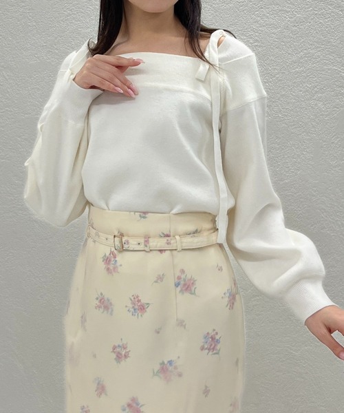 31 Sons de mode（トランテアン　ソン　ドゥ　モード）の「2025秋冬新作 レースオフショルダーニット（ニット/セーター・レディース・グレー/オフホワイト/イエロー・ﾌﾘ-）」の11枚目の写真