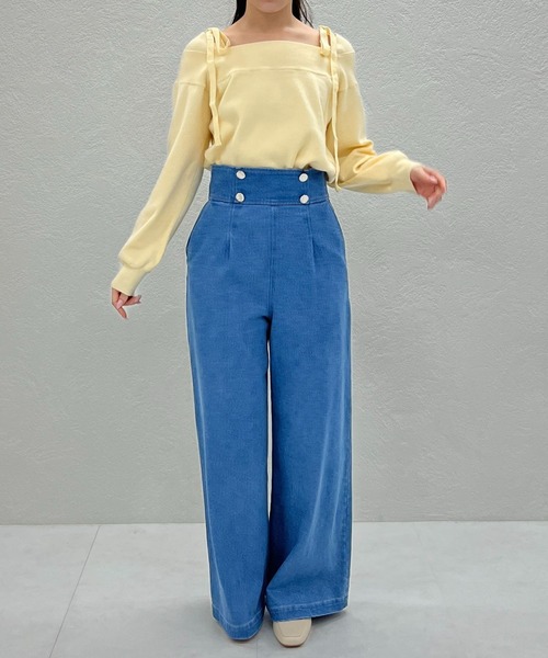 31 Sons de mode（トランテアン　ソン　ドゥ　モード）の「2025秋冬新作 レースオフショルダーニット（ニット/セーター・レディース・グレー/オフホワイト/イエロー・ﾌﾘ-）」の8枚目の写真