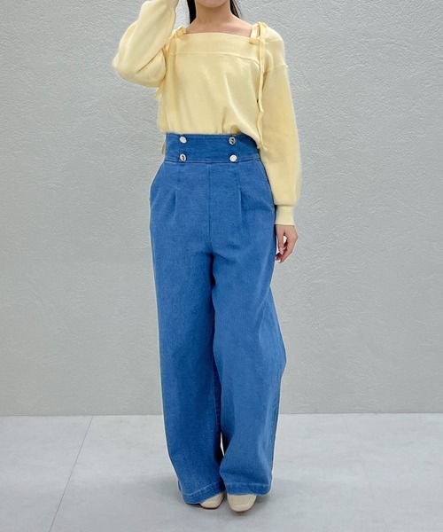 31 Sons de mode（トランテアン　ソン　ドゥ　モード）の「2025秋冬新作 レースオフショルダーニット（ニット/セーター・レディース・グレー/オフホワイト/イエロー・ﾌﾘ-）」の9枚目の写真