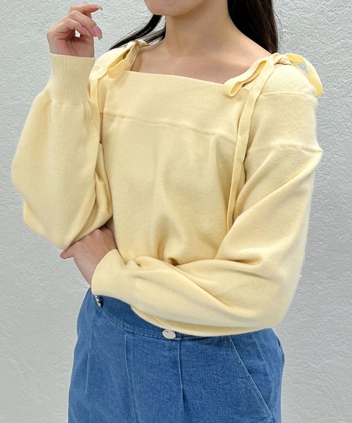 31 Sons de mode（トランテアン　ソン　ドゥ　モード）の「2025秋冬新作 レースオフショルダーニット（ニット/セーター・レディース・グレー/オフホワイト/イエロー・ﾌﾘ-）」の14枚目の写真