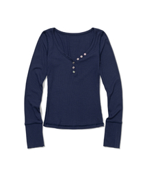 MOAA（モア）の「Button Line Rib Top (NAVY)（Tシャツ/カットソー）」