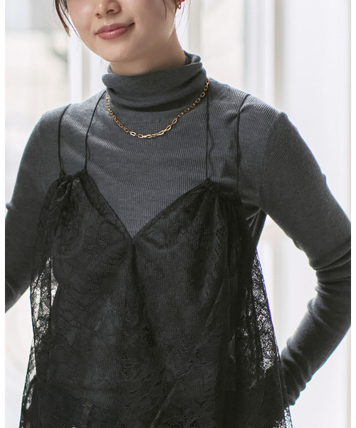 Noble（ノーブル）の「《追加》ラッセルレースギャザーキャミ（キャミソール・レディース・アイボリー/ブラック・FREE）」の3枚目の写真