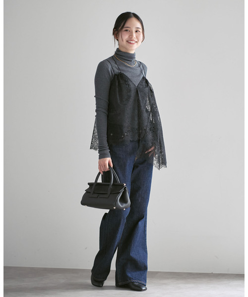 Noble（ノーブル）の「《追加》ラッセルレースギャザーキャミ（キャミソール・レディース・アイボリー/ブラック・FREE）」の4枚目の写真