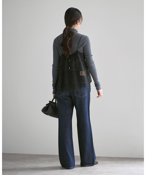 Noble（ノーブル）の「《追加》ラッセルレースギャザーキャミ（キャミソール・レディース・アイボリー/ブラック・FREE）」の6枚目の写真