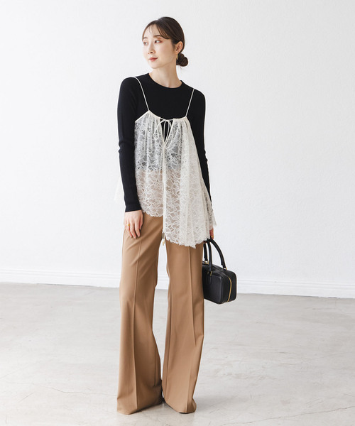 Noble（ノーブル）の「《追加》ラッセルレースギャザーキャミ（キャミソール・レディース・アイボリー/ブラック・FREE）」の9枚目の写真