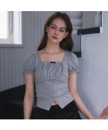 Dot Puff shirring T-shirt [Gray]