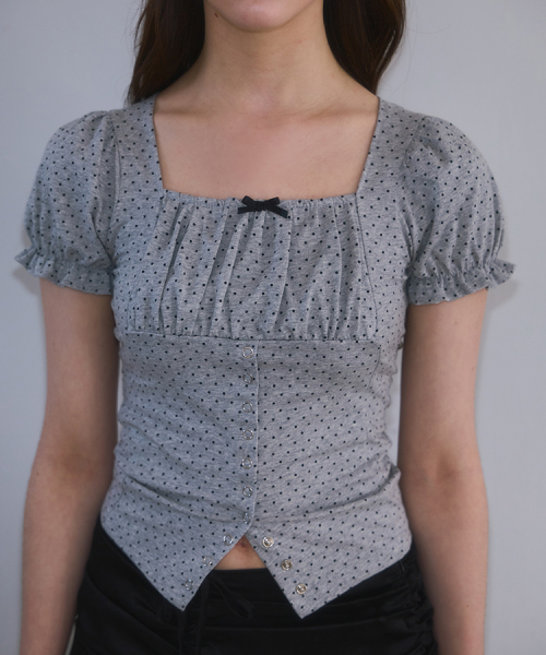 ROSEFRANTZ（ロゼフランツ）の「Dot Puff shirring T-shirt [Gray]（Tシャツ/カットソー・レディース・アッシュグレー・SMALL/MEDIUM）」の2枚目の写真