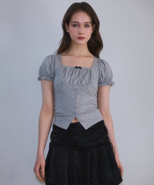ROSEFRANTZ（ロゼフランツ）の「Dot Puff shirring T-shirt [Gray]（Tシャツ/カットソー・レディース・アッシュグレー・SMALL/MEDIUM）」の3枚目の写真