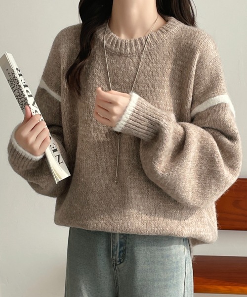 ABITOKYO(アビトーキョー)の「袖パイピングクルーネックニットプルオーバー(ニット/セーター・レディース・グレー/アイボリー/モカ・FREE)」の19枚目の写真