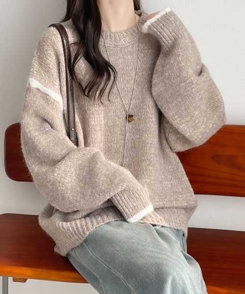 ABITOKYO(アビトーキョー)の「袖パイピングクルーネックニットプルオーバー(ニット/セーター・レディース・グレー/アイボリー/モカ・FREE)」の12枚目の写真