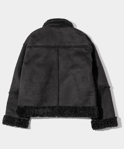 羊毛ダンブルフリーススエードムートンツーウェイクロップジャケット
