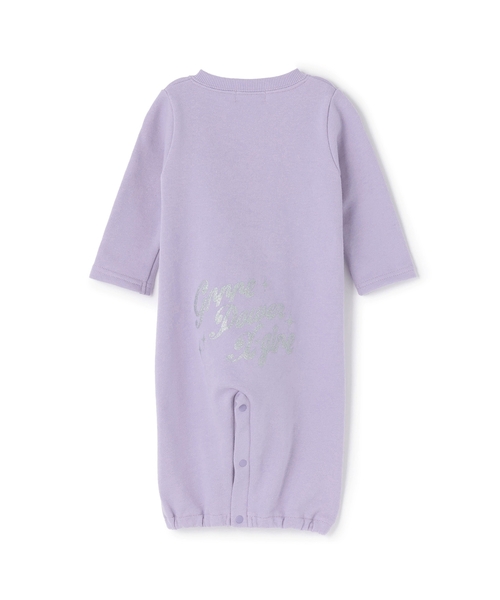 X-girl Stages（エックスガールステージス）の「ベアプリントスウェット2WAYオール（ロンパース・キッズ・ラベンダー/アイボリー・50-70cm）」の3枚目の写真