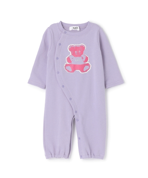 X-girl Stages（エックスガールステージス）の「ベアプリントスウェット2WAYオール（ロンパース・キッズ・ラベンダー/アイボリー・50-70cm）」の4枚目の写真