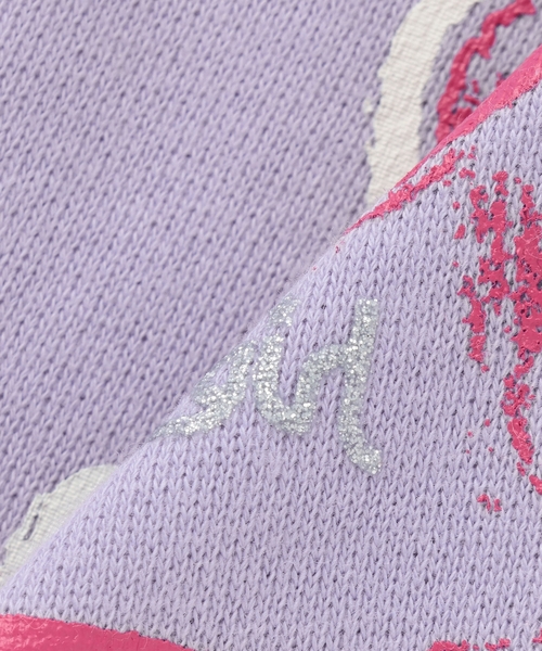 X-girl Stages（エックスガールステージス）の「ベアプリントスウェット2WAYオール（ロンパース・キッズ・ラベンダー/アイボリー・50-70cm）」の9枚目の写真