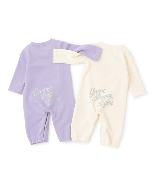 X-girl Stages（エックスガールステージス）の「ベアプリントスウェット2WAYオール（ロンパース・キッズ・ラベンダー/アイボリー・50-70cm）」の10枚目の写真