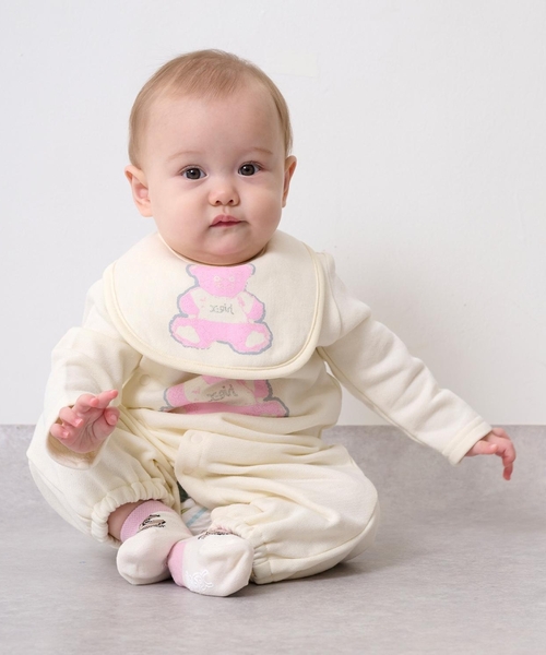 X-girl Stages（エックスガールステージス）の「ベアプリントスウェット2WAYオール（ロンパース・キッズ・ラベンダー/アイボリー・50-70cm）」の15枚目の写真