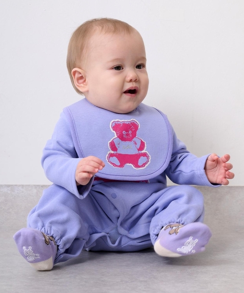 X-girl Stages（エックスガールステージス）の「ベアプリントスウェット2WAYオール（ロンパース・キッズ・ラベンダー/アイボリー・50-70cm）」の16枚目の写真