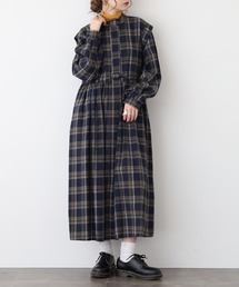シャツワンピース（ブルー・ネイビー/青色系・チェック柄