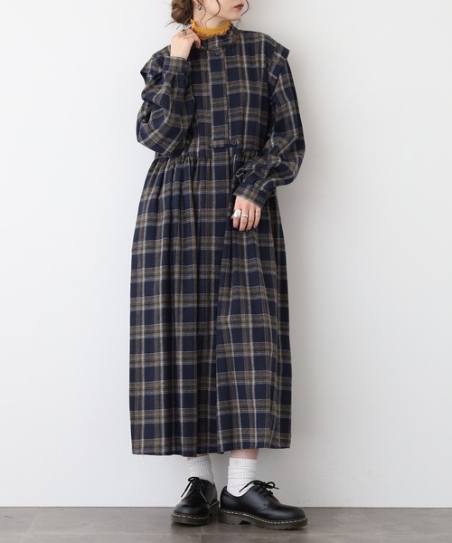 A.N.L(エーエヌエル レーベル)の「A.N.L タータンチェック柄前開きワンピース(シャツワンピース・レディース・ブラック/ネイビー・38)」の2枚目の写真
