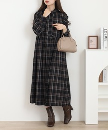 A.N.L | A.N.L タータンチェック柄前開きワンピース(シャツワンピース)