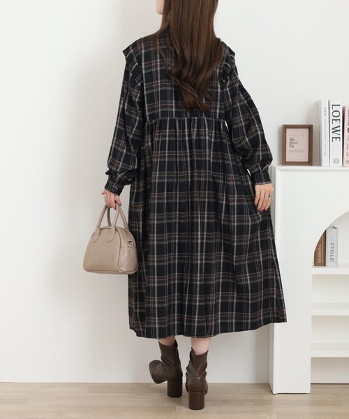 A.N.L(エーエヌエル レーベル)の「A.N.L タータンチェック柄前開きワンピース(シャツワンピース・レディース・ブラック/ネイビー・38)」の6枚目の写真