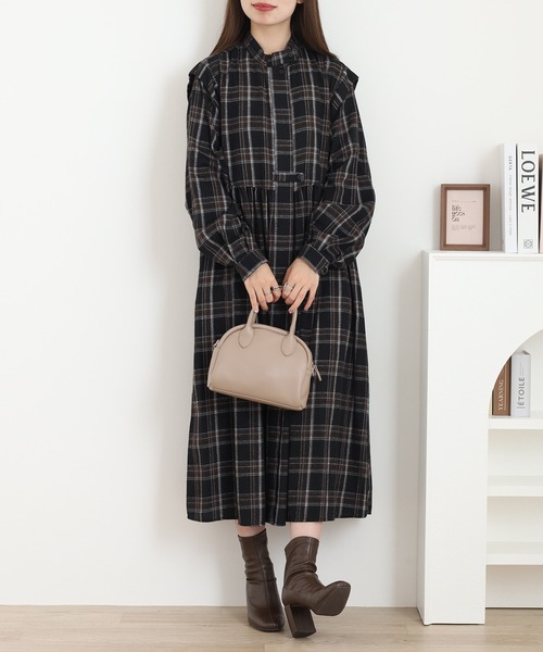 A.N.L(エーエヌエル レーベル)の「A.N.L タータンチェック柄前開きワンピース(シャツワンピース・レディース・ブラック/ネイビー・38)」の3枚目の写真