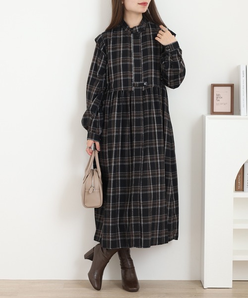 A.N.L(エーエヌエル レーベル)の「A.N.L タータンチェック柄前開きワンピース(シャツワンピース・レディース・ブラック/ネイビー・38)」の4枚目の写真