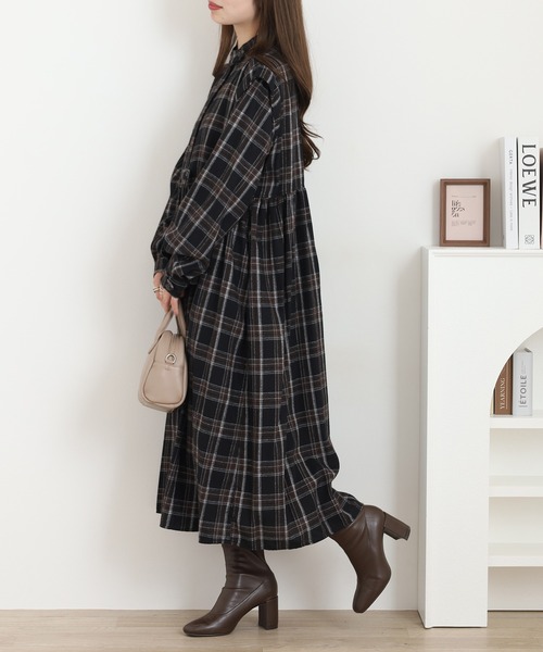 A.N.L(エーエヌエル レーベル)の「A.N.L タータンチェック柄前開きワンピース(シャツワンピース・レディース・ブラック/ネイビー・38)」の5枚目の写真
