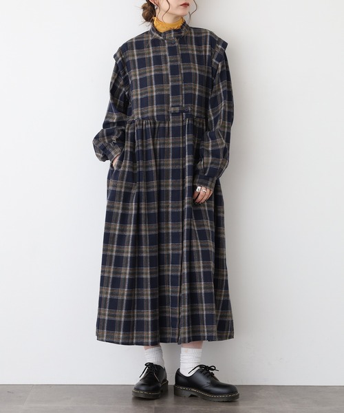 A.N.L(エーエヌエル レーベル)の「A.N.L タータンチェック柄前開きワンピース(シャツワンピース・レディース・ブラック/ネイビー・38)」の8枚目の写真
