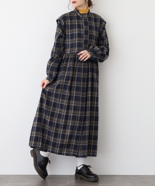 A.N.L(エーエヌエル レーベル)の「A.N.L タータンチェック柄前開きワンピース(シャツワンピース・レディース・ブラック/ネイビー・38)」の9枚目の写真