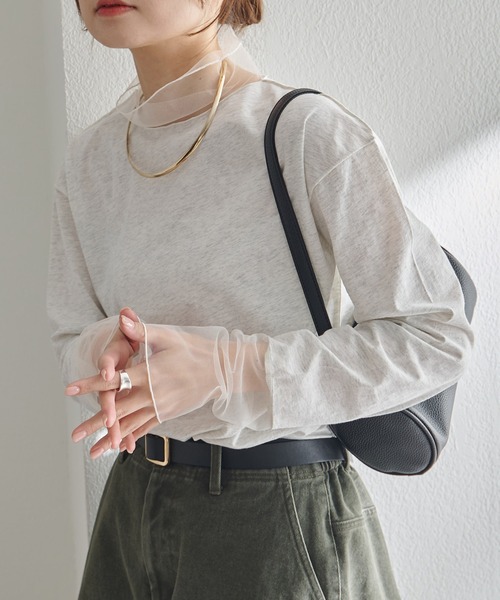 PUAL CE CIN(ピュアルセシン)の「チュールドッキングレイヤードカットソー(Tシャツ/カットソー・レディース・ブラック/ライトグレー・FREE)」の1枚目の写真