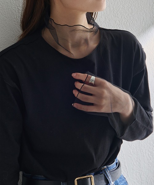 PUAL CE CIN(ピュアルセシン)の「チュールドッキングレイヤードカットソー(Tシャツ/カットソー・レディース・ブラック/ライトグレー・FREE)」の2枚目の写真