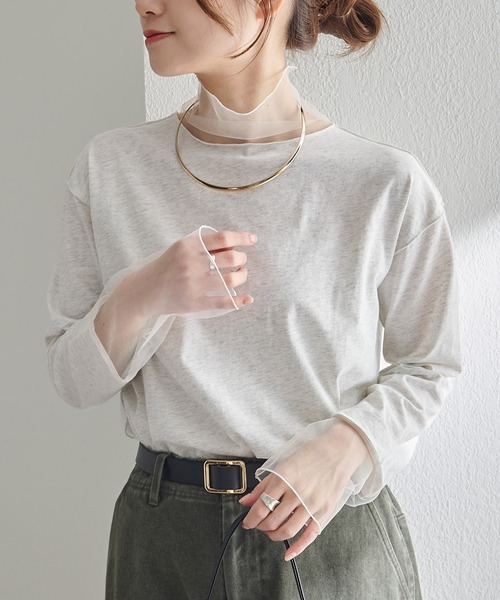 PUAL CE CIN(ピュアルセシン)の「チュールドッキングレイヤードカットソー(Tシャツ/カットソー・レディース・ブラック/ライトグレー・FREE)」の3枚目の写真