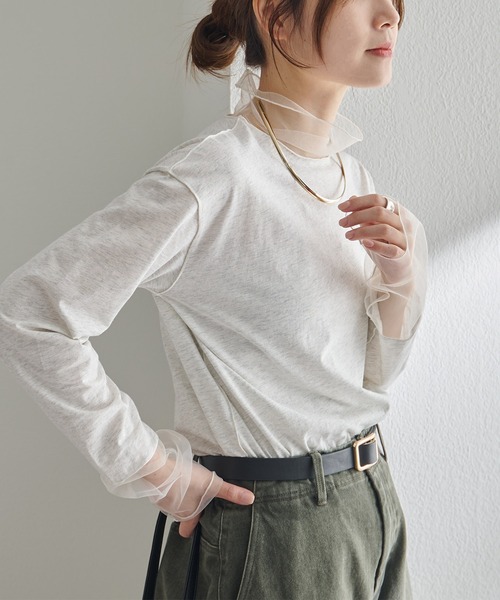 PUAL CE CIN(ピュアルセシン)の「チュールドッキングレイヤードカットソー(Tシャツ/カットソー・レディース・ブラック/ライトグレー・FREE)」の4枚目の写真