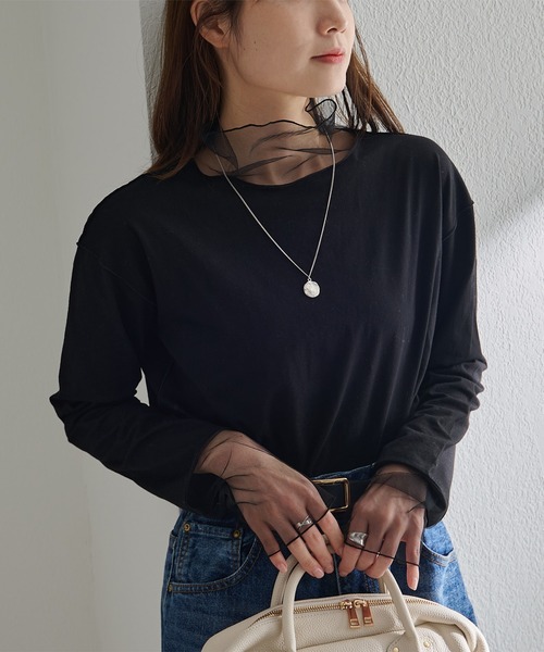 PUAL CE CIN(ピュアルセシン)の「チュールドッキングレイヤードカットソー(Tシャツ/カットソー・レディース・ブラック/ライトグレー・FREE)」の12枚目の写真