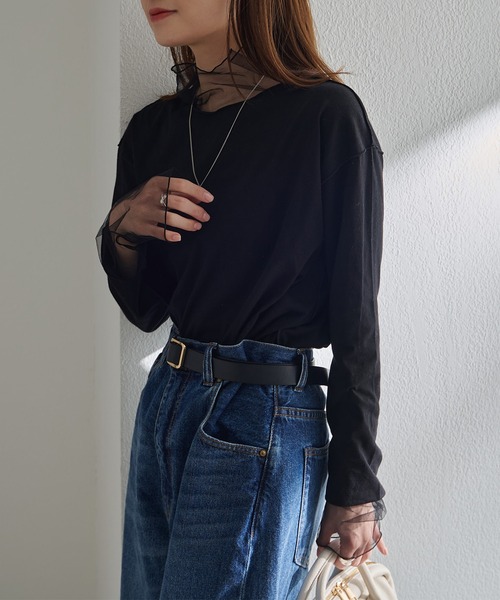 PUAL CE CIN(ピュアルセシン)の「チュールドッキングレイヤードカットソー(Tシャツ/カットソー・レディース・ブラック/ライトグレー・FREE)」の13枚目の写真
