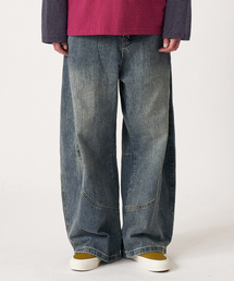 Washed slub denim wide pants_Blue