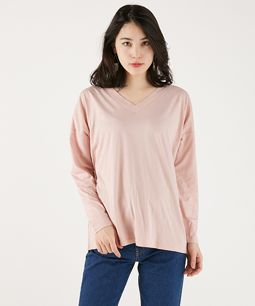 MOUSSY(マウジー)の「ERI LOOSE V/N TEE(Tシャツ/カットソー・レディース・ホワイト/ブラック/ベージュ/オレンジ/ライトブルー/ライトピンク・FREE)」の5枚目の写真