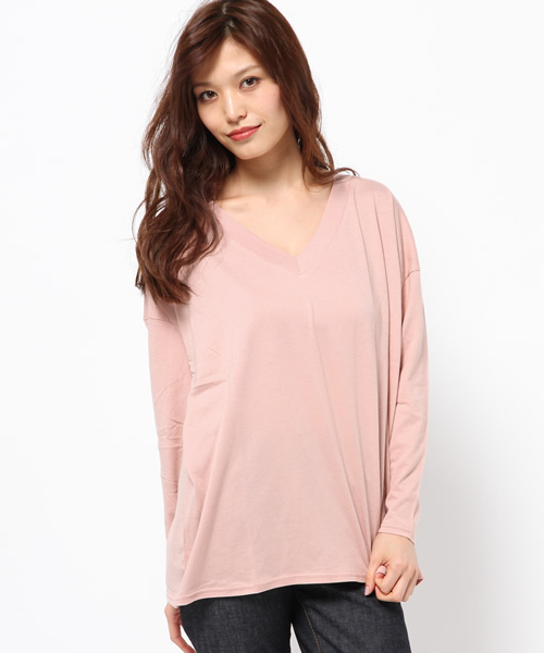 MOUSSY(マウジー)の「ERI LOOSE V/N TEE(Tシャツ/カットソー・レディース・ホワイト/ブラック/ベージュ/オレンジ/ライトブルー/ライトピンク・FREE)」の14枚目の写真