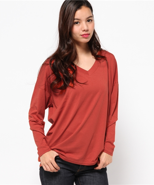 MOUSSY(マウジー)の「ERI LOOSE V/N TEE(Tシャツ/カットソー・レディース・ホワイト/ブラック/ベージュ/オレンジ/ライトブルー/ライトピンク・FREE)」の13枚目の写真