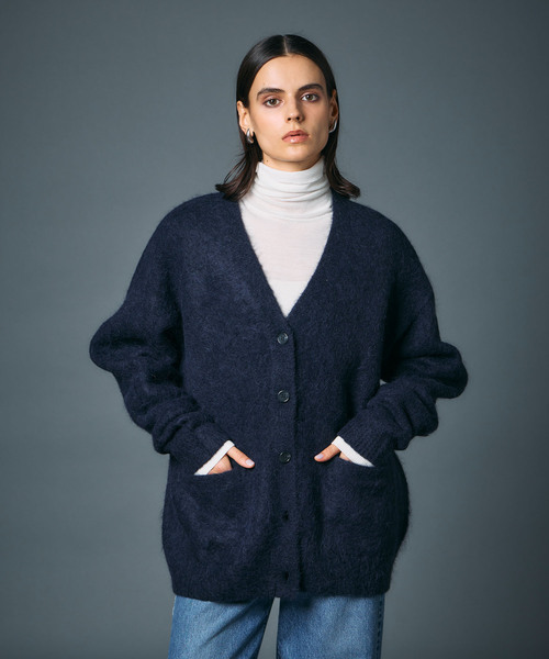 極美品✨デュアルヴュー チェッカージャカード クルーカーディガン ノースリニット セール】アルパカシャギーニットカーディガン（カーディガン/ボレロ